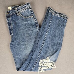 Rolla's Jeans Womens 28‎ High Rise Straight Distressed Button Fly Organic Cotton